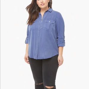 Button down plus size blue 3/4 sleeve shirt 3x